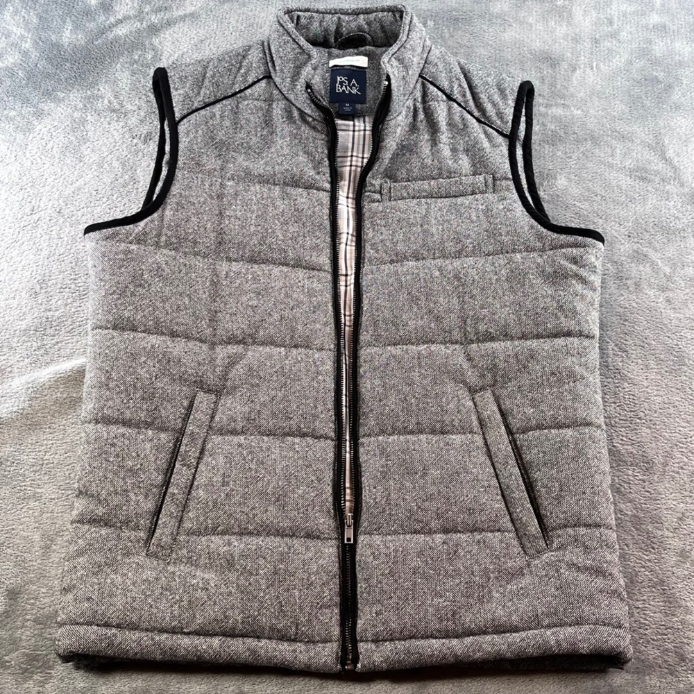 Jos. A. Bank Grey Aiden Wool Blend Quilted Puffer Vest Tailored Fit Mens Medium